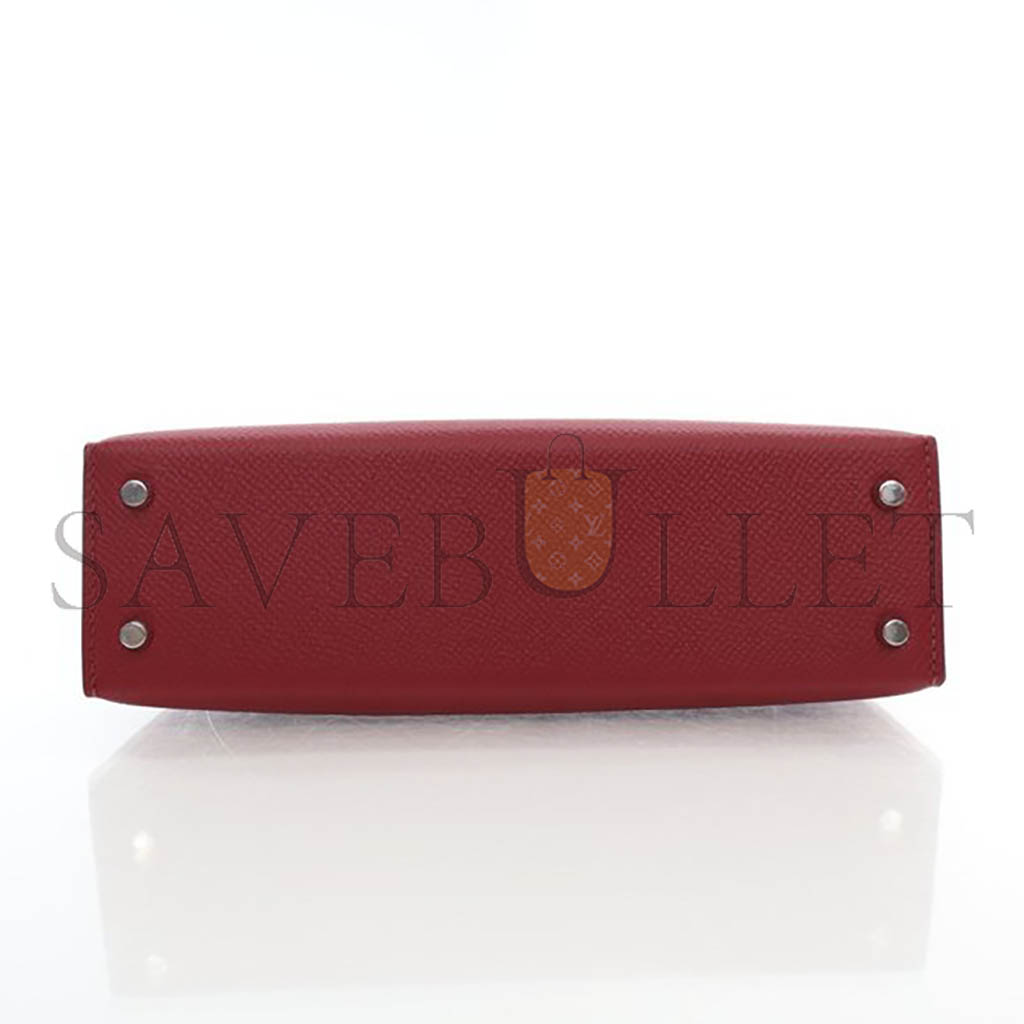 HERMÈS MASTER MINI KELLY II EPSOM BURGUNDY SILVER BUCKLE (19*12*5.5cm)